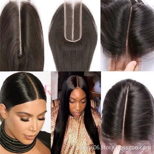 Wholesale Kim K 2x6 Swiss Lace Closure 100% Virgin Brazilian Human Hair Lace Closure Deep Middle Part Kim K Closure